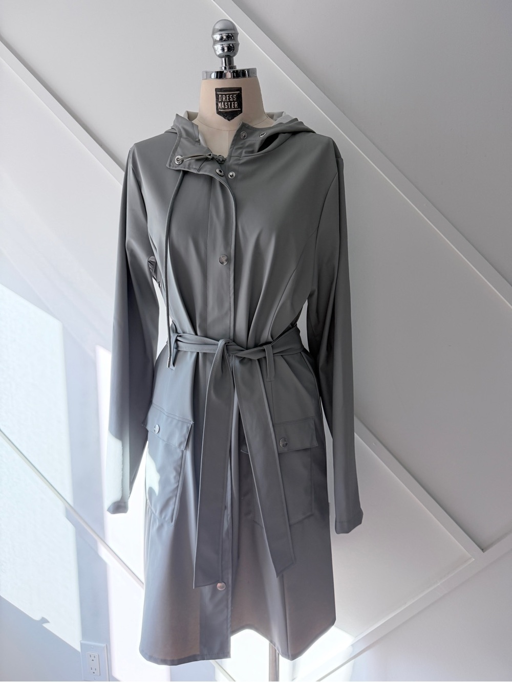 RAINS Essential Grey Belted Hooded Raincoat Women’s XS/S